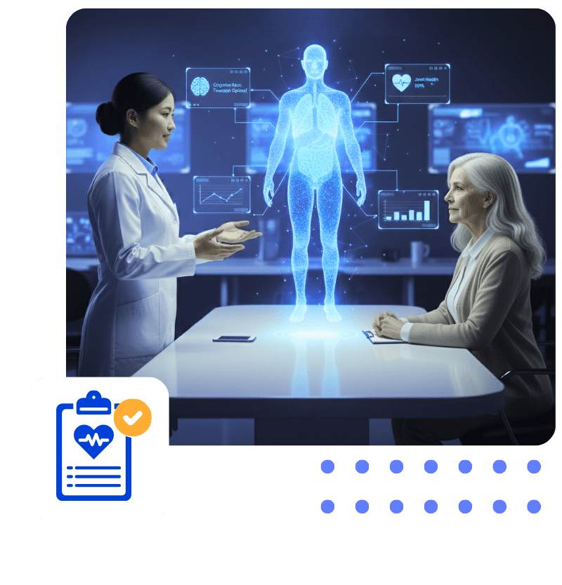 Médecin et patient visualisant le jumeau numérique de santé